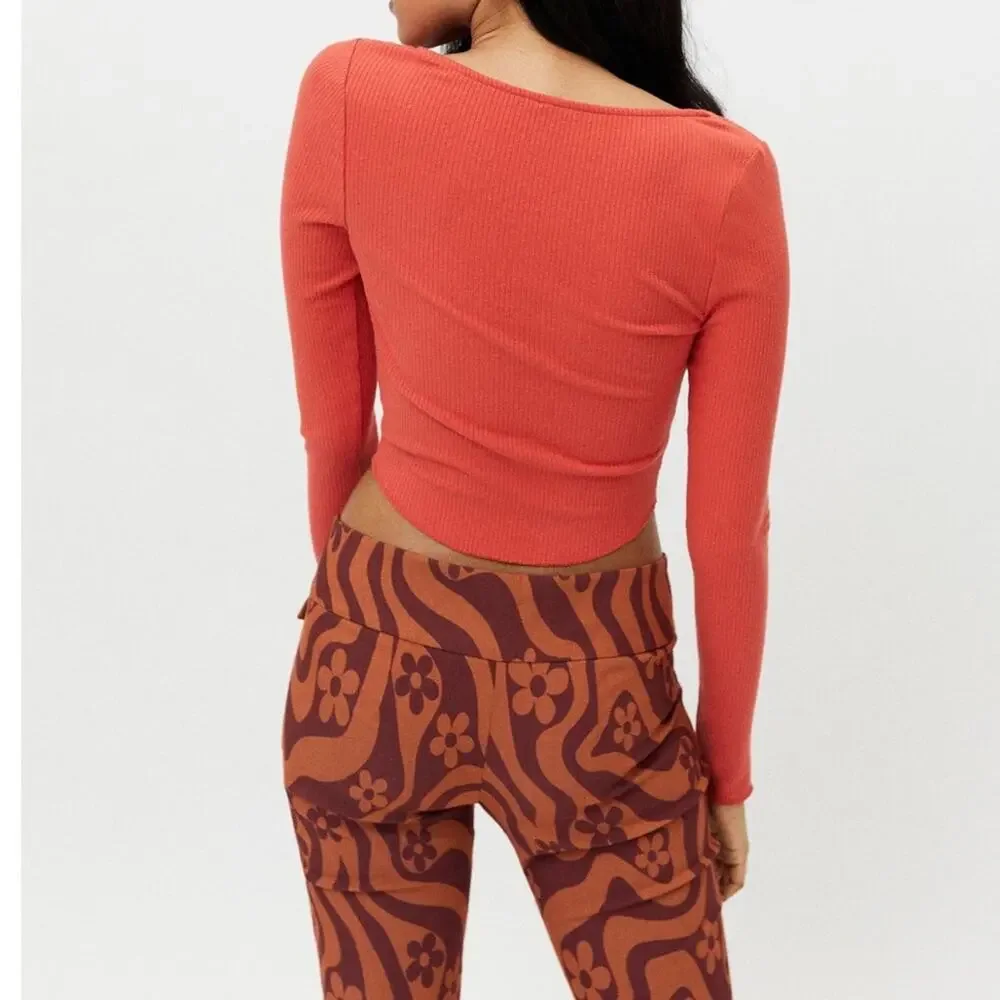 Urban Outfitters Meg Stretch Square Neck Top Large Orange